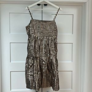 J Crew Factory Lurex Metallic Threads Gingham Tiered Mini Dress.